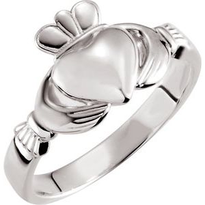 14K White 8.5 mm Claddagh Ring Size 7 - Siddiqui Jewelers
