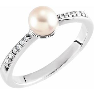 14K White Freshwater Cultured Pearl & .07 CTW Diamond Ring - Siddiqui Jewelers