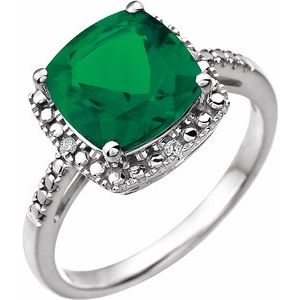 14K White Created Emerald & .03 CTW Diamond Ring - Siddiqui Jewelers