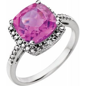 14K White Created Pink Sapphire & .03 CTW Diamond Ring - Siddiqui Jewelers