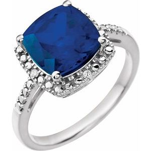 14K White Created Blue Sapphire & .03 CTW Diamond Ring - Siddiqui Jewelers