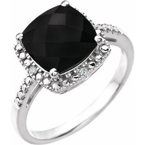 14K White Onyx & .03 CTW Diamond Ring - Siddiqui Jewelers