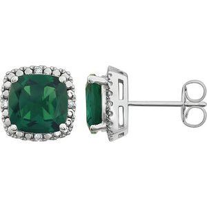 14K White Created Emerald & .06 CTW Diamond Earrings - Siddiqui Jewelers