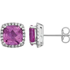 14K White Created Pink Sapphire & .06 CTW Diamond Earrings - Siddiqui Jewelers