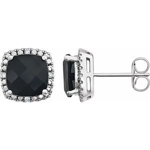 14K White Onyx & .06 CTW Diamond Earrings - Siddiqui Jewelers
