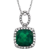 14K White Created Emerald & .03 CTW Diamond 18" Necklace - Siddiqui Jewelers