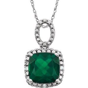 14K White Created Emerald & .03 CTW Diamond 18" Necklace - Siddiqui Jewelers