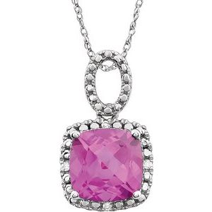 14K White Created Pink Sapphire & .03 CTW Diamond 18" Necklace - Siddiqui Jewelers