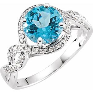 14K White Swiss Blue Topaz & 1/6 CTW Diamond Ring - Siddiqui Jewelers