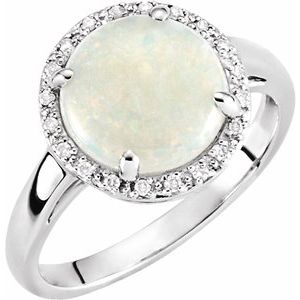 14K White Opal & .07 CTW Diamond Ring - Siddiqui Jewelers