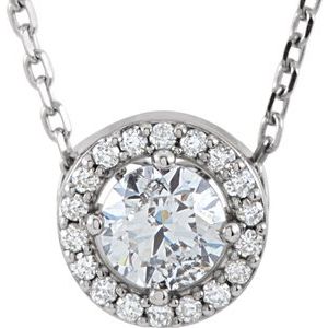 14K White 3/8 CTW Diamond Halo-Style 16" Necklace-Siddiqui Jewelers