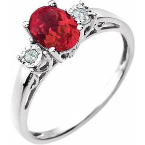 14K White Created Ruby & .04 CTW Diamond Ring - Siddiqui Jewelers