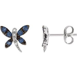 14K White Blue Sapphire & .04 CTW Diamond Dragonfly Earrings - Siddiqui Jewelers