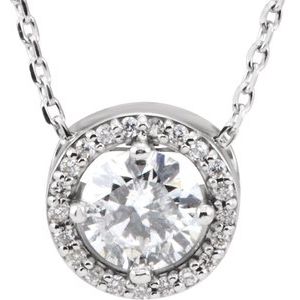 14K White 1/2 CTW Diamond Halo-Style 16" Necklace-Siddiqui Jewelers