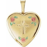 14K Yellow 15.75 mm Tri-Color Cross & Roses Locket - Siddiqui Jewelers