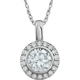 Sterling Silver 7 mm Round Cubic Zirconia Halo-Style 18" Necklace - Siddiqui Jewelers
