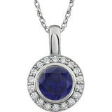 Sterling Silver 7 mm Round Dark Blue Cubic Zirconia Halo-Style 18" Necklace - Siddiqui Jewelers