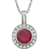 Sterling Silver 7 mm Round Red Cubic Zirconia Halo-Style 18" Necklace - Siddiqui Jewelers