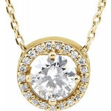 14K Yellow 1/2 CTW Diamond Halo-Style 16" Necklace-Siddiqui Jewelers