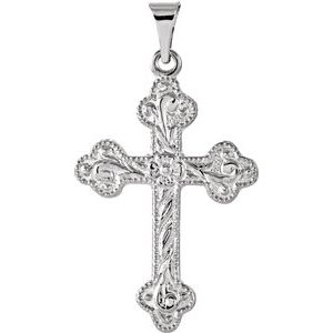 14K White 23.5x17 mm Floral-Inspired Cross Pendant - Siddiqui Jewelers