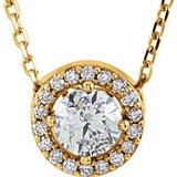 14K Yellow 1/4 CTW Diamond Halo-Style 16" Necklace-Siddiqui Jewelers