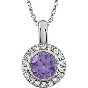 Sterling Silver 7 mm Round Purple Cubic Zirconia Halo-Style 18" Necklace - Siddiqui Jewelers