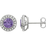 Sterling Silver 6 mm Round Purple Cubic Zirconia Halo-Style Earrings - Siddiqui Jewelers