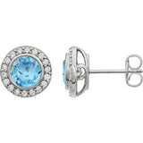 Sterling Silver 6 mm Round Light Blue Cubic Zirconia Halo-Style Earrings - Siddiqui Jewelers