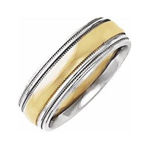 14K White/Yellow/White 6 mm Half Round Band with Double Milgrain Size 9 - Siddiqui Jewelers