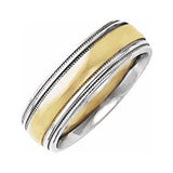 14K White/Yellow/White 6 mm Half Round Band with Double Milgrain Size 11.5 - Siddiqui Jewelers
