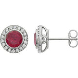 Sterling Silver 6 mm Round Red Cubic Zirconia Halo-Style Earrings - Siddiqui Jewelers