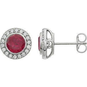 Sterling Silver 6 mm Round Red Cubic Zirconia Halo-Style Earrings - Siddiqui Jewelers
