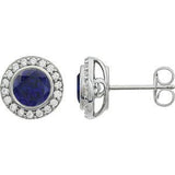Sterling Silver 6 mm Round Dark Blue Cubic Zirconia Halo-Style Earrings - Siddiqui Jewelers