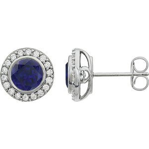 Sterling Silver 6 mm Round Dark Blue Cubic Zirconia Halo-Style Earrings - Siddiqui Jewelers