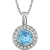 Sterling Silver 7 mm Round Light Blue Cubic Zirconia Halo-Style 18" Necklace - Siddiqui Jewelers