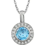 Sterling Silver 7 mm Round Light Blue Cubic Zirconia Halo-Style 18" Necklace - Siddiqui Jewelers