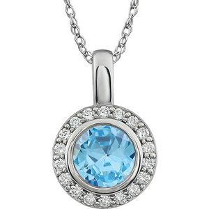 Sterling Silver 7 mm Round Light Blue Cubic Zirconia Halo-Style 18" Necklace - Siddiqui Jewelers