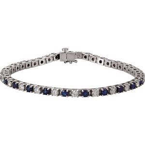 14K White Natural Blue Sapphire & 2 3/8 CTW Natural Diamond Line 7" Bracelet Siddiqui Jewelers