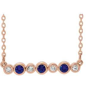 14K Rose Blue Sapphire & .08 CTW Diamond Bezel-Set Bar 16-18" Necklace - Siddiqui Jewelers