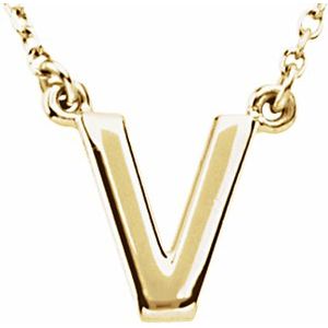 14K Yellow Block Initial V 16" Necklace Siddiqui Jewelers