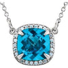 14K White Swiss Blue Topaz & .06 CTW Diamond 16" Necklace - Siddiqui Jewelers