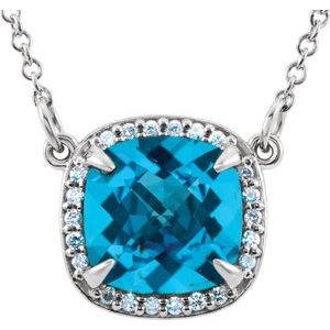 14K White Swiss Blue Topaz & .06 CTW Diamond 16" Necklace - Siddiqui Jewelers