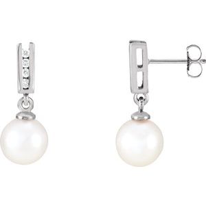 14K White Akoya Cultured Pearl & 1/8 CTW Diamond Earrings - Siddiqui Jewelers