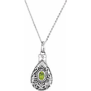 Sterling Silver 6x4 mm Pear August Ash Holder Birthstone 18" Necklace - Siddiqui Jewelers