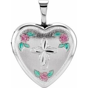 Sterling Silver 15.75 mm Tri-Color Cross & Roses Locket - Siddiqui Jewelers