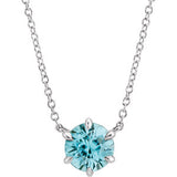 14K White Blue Zircon Solitaire 16" Necklace - Siddiqui Jewelers