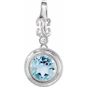 Sterling Silver Aquamarine & .01 CTW Diamond Pendant - Siddiqui Jewelers