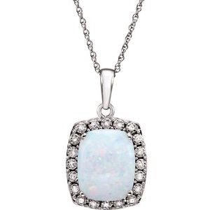 14K White Created Opal & .05 CTW Diamond 18" Necklace - Siddiqui Jewelers