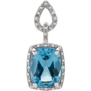 14K White Swiss Blue Topaz & .025 CTW Diamond Pendant - Siddiqui Jewelers
