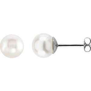 14K White 8.0-8.5 mm Freshwater Cultured Pearl Stud Earrings-Siddiqui Jewelers